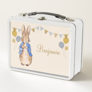 Custom Name Peter the rabbit beige background Metal Lunch Box