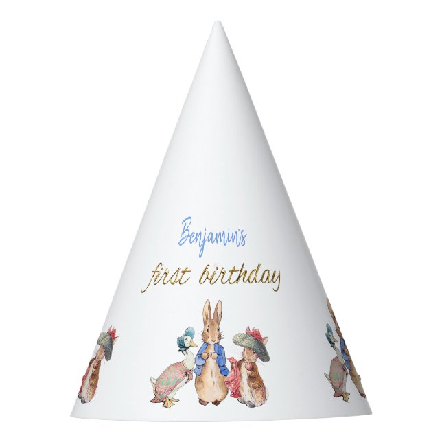 Custom Name Peter the Rabbit First Birthday Party Hat (Front)