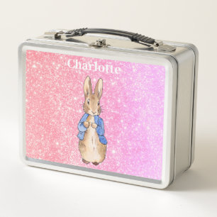Custom Name Peter the rabbit girly pink glam Metal Lunch Box