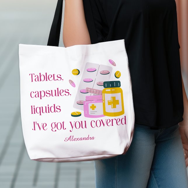 Custom Name Pharmacy Humour Meds Illustration Tote Bag (Creator Uploaded)