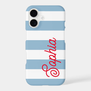 Custom Name Phone Cover, Blue Cabana Stripe Case