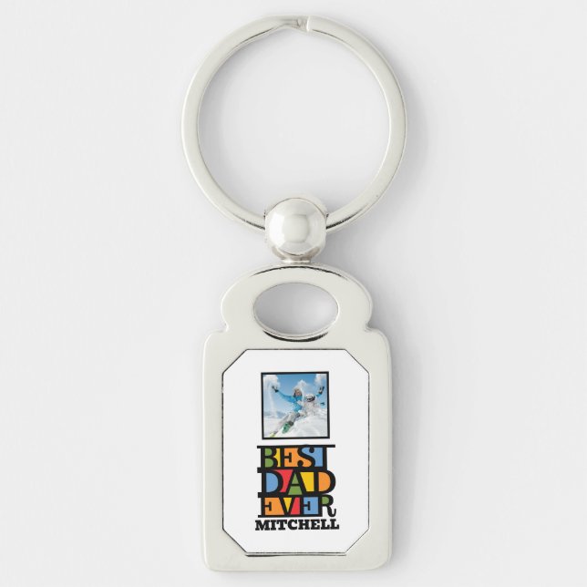 Custom Name & Photo BEST DAD EVER Keychain (Front)