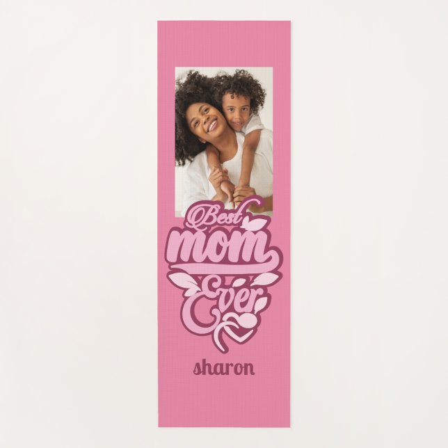 Custom Name & Photo "Best Mom Ever" Yoga Mat (Front)