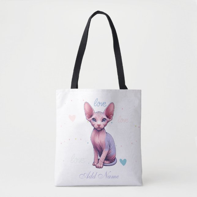 Custom Name Photo Cute Sphynx Cat Personalized Tote Bag (Front)