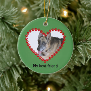 Custom name photo dog paw prints 2-sided ceramic ornament