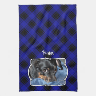 Custom Name Photo Frame Classic Blue & Black Plaid Kitchen Towel