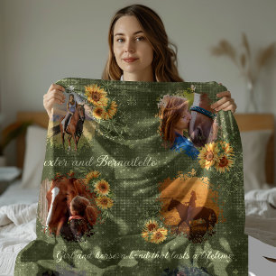 Custom Name Photo Green with Sunflower Accent  Fleece Blanket