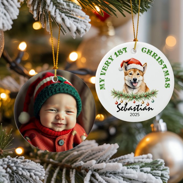 Custom Name & Photo Keepsake with Cute Aus Dingo Ceramic Ornament (Creator Uploaded)