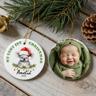 Custom Name & Photo Keepsake with Cute Aus Koala Ceramic Ornament