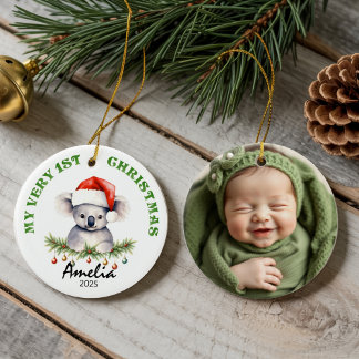 Custom Name & Photo Keepsake with Cute Aus Koala Ceramic Ornament