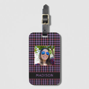 Custom Name & Photo Plaid / Tartan Pattern Luggage Tag