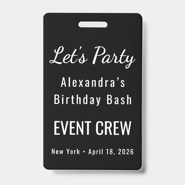Custom Name Photo QR Code Birthday Party Staff Badge (Front)