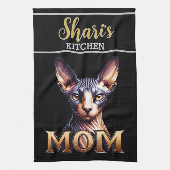 Custom Name Photo Sphynx Cat Mom Personalized  Kitchen Towel (Vertical)