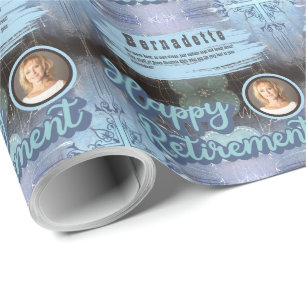 Custom Name Photo Text Message Blue Retirement Wrapping Paper