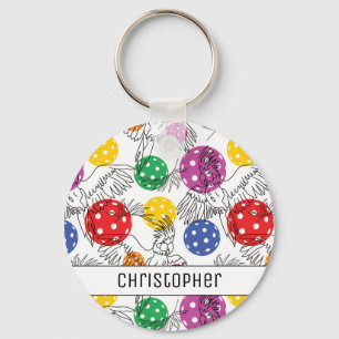 Custom name, Pickleball with 🦜parrots, white  Key Keychain