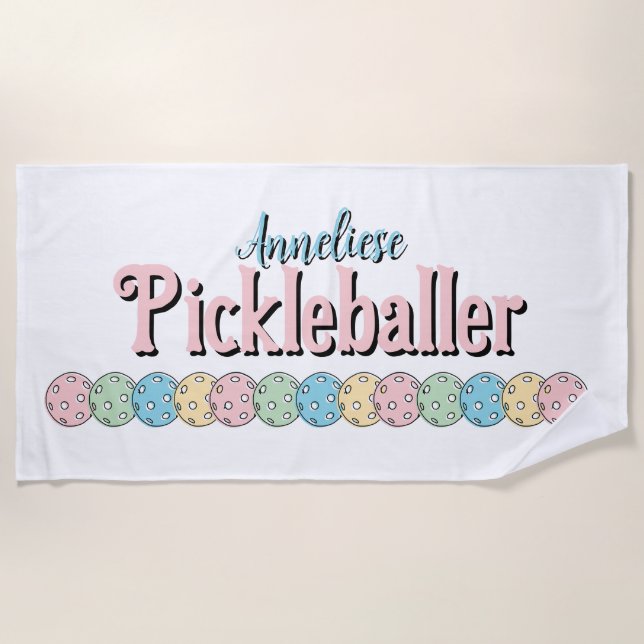Custom Name "Pickleballer" Pickleball pastel cute  Beach Towel (Front)