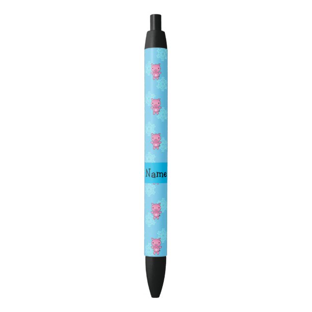 Custom name pig light blue snowflakes black ink pen (Front Vertical)