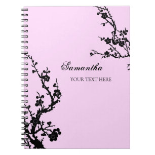 Custom Name Pink and Black Floral Notebook