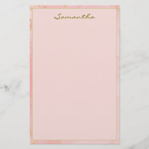 Custom Name Pink and Gold Stationery