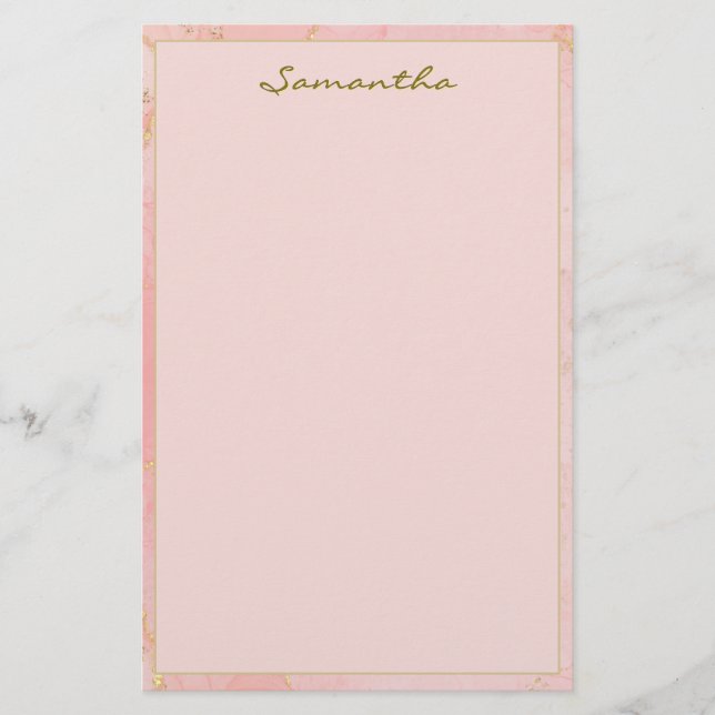 Custom Name Pink and Gold Stationery (Front)
