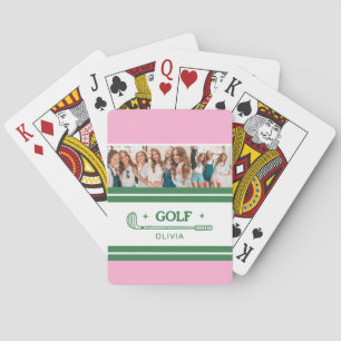Custom Name Pink and Green golf lover photo Playing Cards