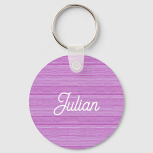 Custom name pink and white stripes keychain