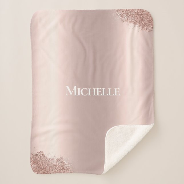 Custom name pink baby girl sherpa blanket (Front)