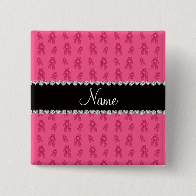 Custom name pink ballet shoes 2 inch square button (Front)