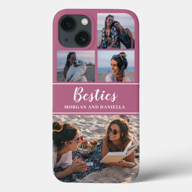 Custom Name Pink Best Friends Photo Collage Case-Mate iPhone Case (Back)