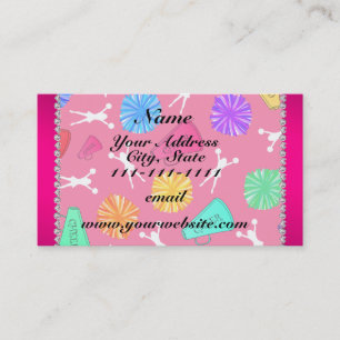 Custom name pink cheerleading pompoms business card