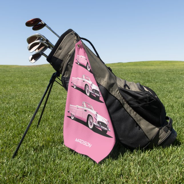 Custom Name Pink Classic Car Golf Towel (Green)