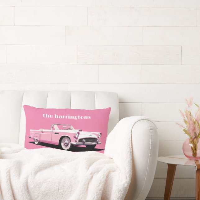 Custom Name Pink Classic Car Lumbar Pillow (Couch)