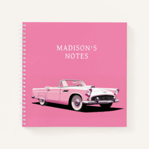 Custom Name Pink Classic Car Notebook