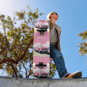 Custom Name Pink Classic Car Skateboard