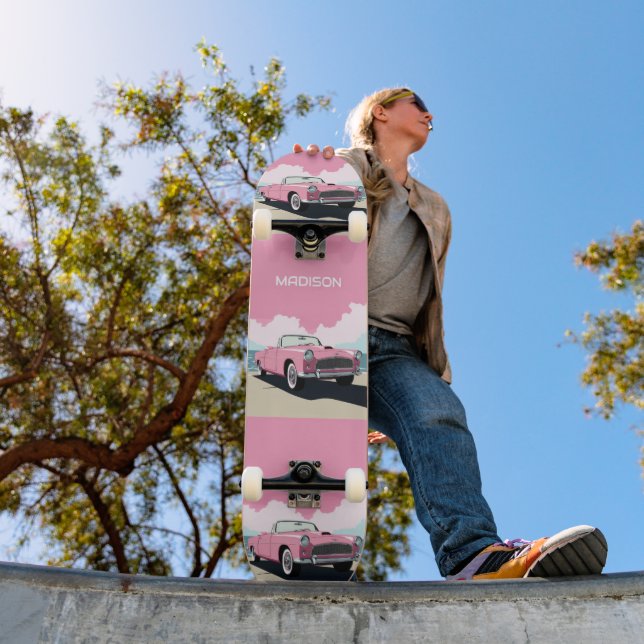 Custom Name Pink Classic Car Skateboard (Outdoor 1)