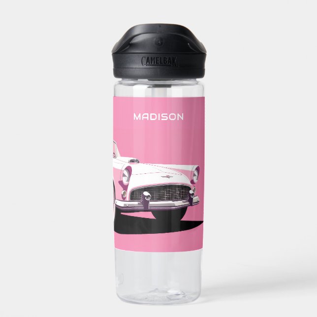 Custom Name Pink Classic Car Water Bottle (Back)