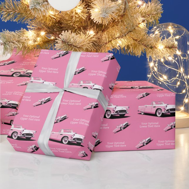 Custom Name Pink Classic Car Wrapping Paper (Holidays)