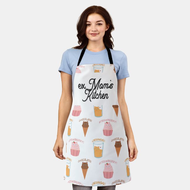 Custom Name Pink Cupcake and Black Cat Pattern  Apron (Worn)