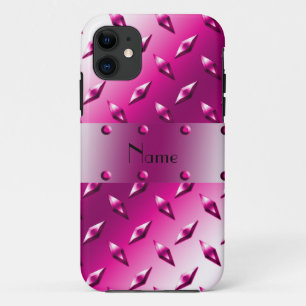 Custom name pink diamond plate steel iPhone 11 case