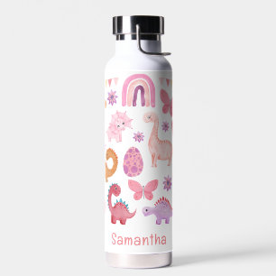 Custom Name Pink Dinosaurs Water Bottle