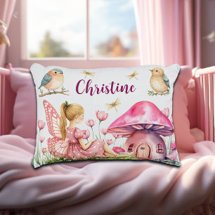 Custom Name Pink Fairy Mushrooms Accent Pillow