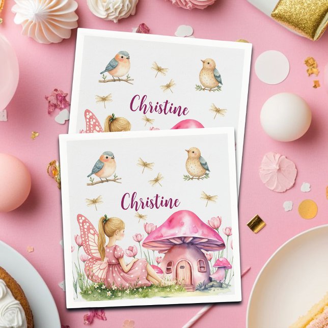 Custom Name Pink Fairy Mushrooms Napkin (Creator Uploaded)