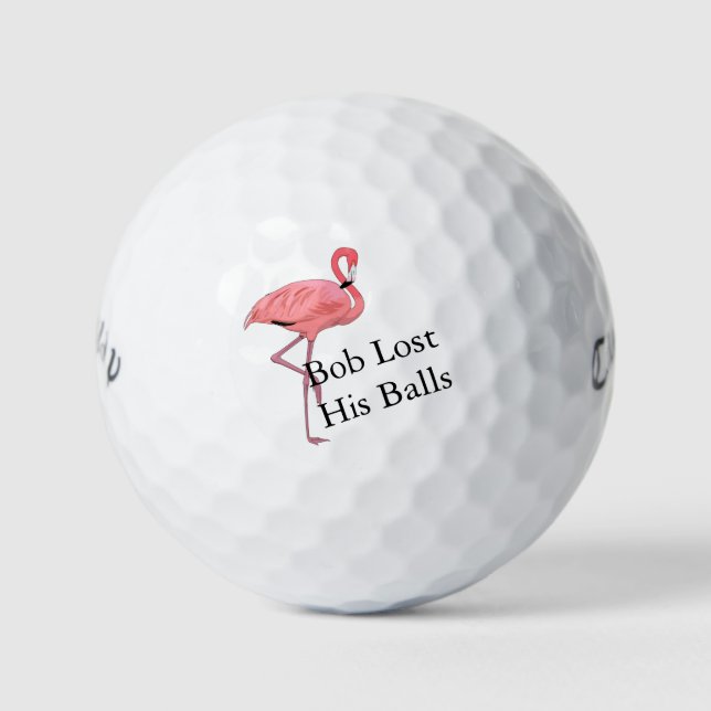 Custom Name Pink Flamingo Golf Humour Golf Balls (Front)