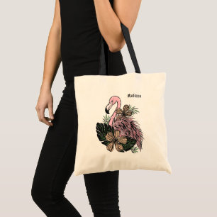 Custom Name Pink Flamingo Tote Bag