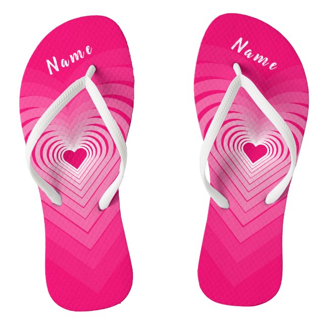 Custom Name Pink Flip Flops with Hearts (Footbed)