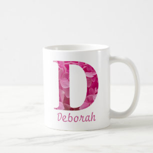 Custom Name Pink Floral Alphabet Letter "D" Mug