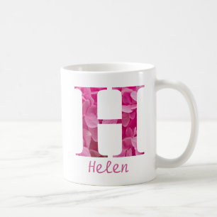 Custom Name Pink Floral Alphabet Letter "H" Mug