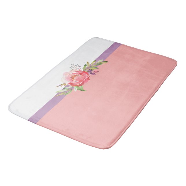Custom Name Pink Floral Bath Mat (Angled)