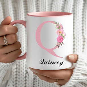 Custom Name Pink Floral Mug Christmas Gift for Mom