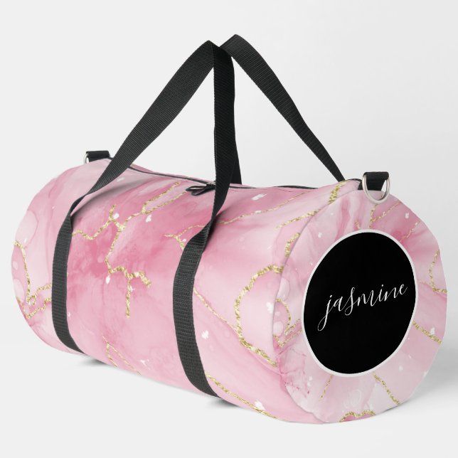 Custom Name  pink Glitter Agat monogram duffle bag (Left Corner)